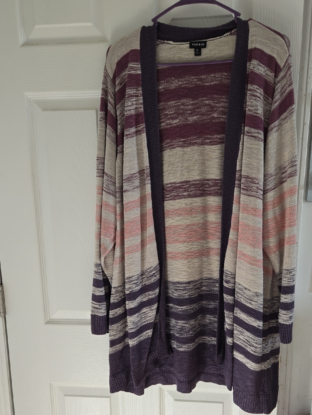 torrid cream, plum & blush Striped Open-Front Cardigan